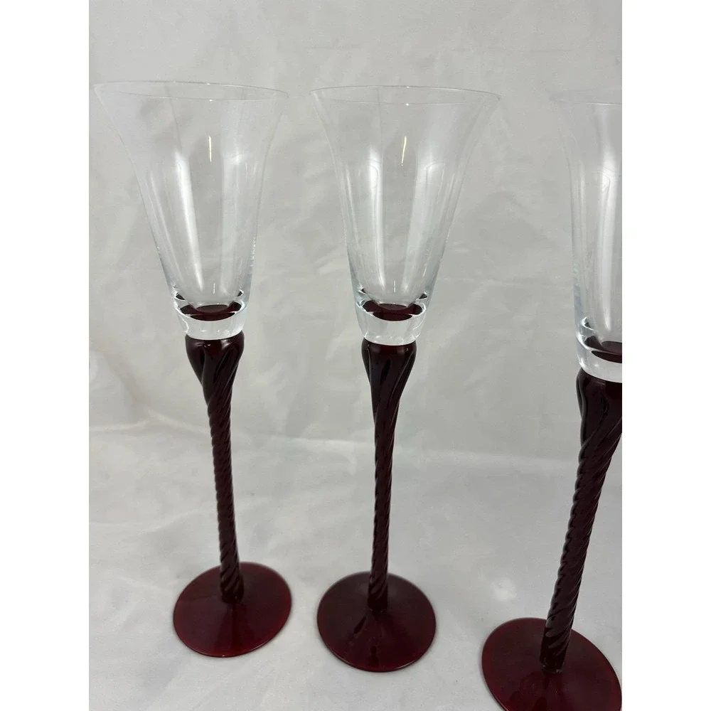 Bombay Wine Glasses Tall Twisted Ruby Red Stem 13
